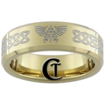 7mm Gold Beveled Tungsten Carbide Zelda Design