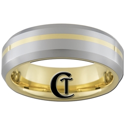 7mm Gold Beveled Tungsten Carbide All-Lasered with a Gold Line Design