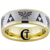 7mm Gold Beveled Tungsten Carbide Satin Finish Zelda Triforce Skyward Sword Ring Design