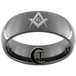 7mm Black Dome Tungsten Carbide Masonic Design