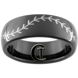 7mm Black Dome Tungsten Carbide Baseball Stitch Design