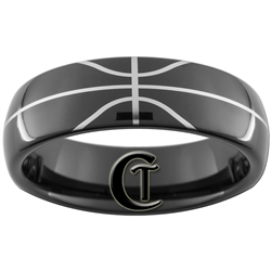 7mm Black Dome Tungsten Carbide Basketball Design