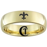 7mm Gold Dome Tungsten Carbide Fleur De Lis Design