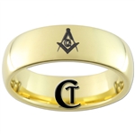 7mm Gold Dome Tungsten Carbide Masonic Design