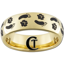 7mm Gold Dome Tungsten Carbide Foot & Paw Print Design