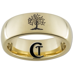 7mm Gold Dome Tungsten Carbide Tree Of Life Ring Design