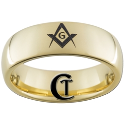 7mm Gold Dome Tungsten Carbide Masonic Design