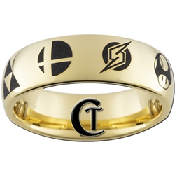 7mm Gold Dome Tungsten Carbide Laser Super Smash Bros. Design