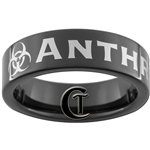 7mm Black Pipe Tungsten Carbide Bio-hazard Anthrax Design Ring.