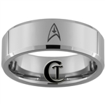 8mm Beveled Tungsten Carbide Star Trek Design