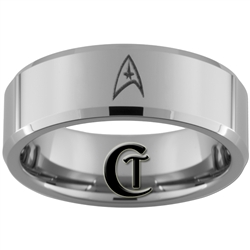 8mm Beveled Tungsten Carbide Star Trek Design