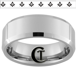 8mm Beveled Tungsten Carbide 8 Masonic Symbols