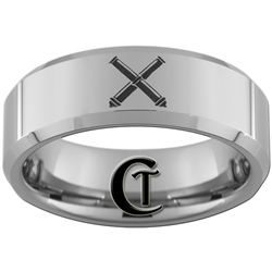 8mm Beveled Tungsten Carbide Army Field Artillery Crossed Cannons Design Ring.