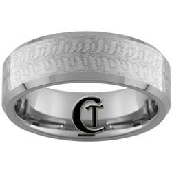 8mm Beveled Stoned Tungsten Carbide Swamper Tire Tread Designed Ring.