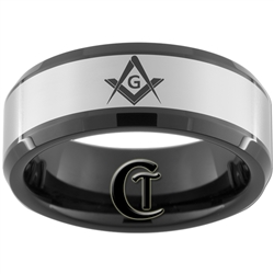 8mm Black Beveled Tungsten Carbide Masonic Design