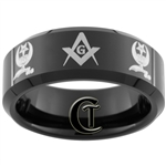 8mm Black Beveled Tungsten Carbide Masonic Design