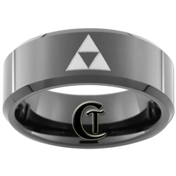 8mm Black Beveled Tungsten Carbide Zelda Design