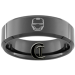 8mm Black Beveled Tungsten Iron Man Ring