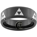 8mm Black Beveled Tungsten Carbide Zelda Design