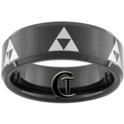 8mm Black Beveled Tungsten Carbide Zelda Design