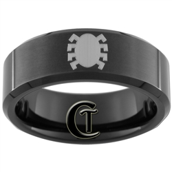 8mm Black Beveled Tungsten Carbide Spiderman Design