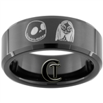 8mm Black Beveled Tungsten Carbide Jack and Sally Design