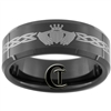 8mm Black Beveled Tungsten Carbide Claddagh Celtic Design