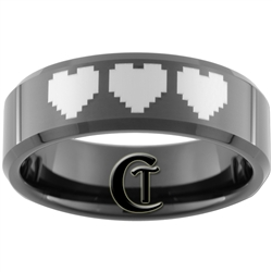 8mm Black Beveled Tungsten Carbide Zelda 8-Bit Heart Laser Design