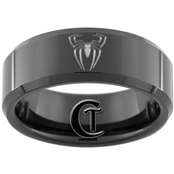 8mm Black Beveled Tungsten Carbide Spiderman Design