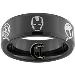 8mm Black Beveled Tungsten Carbide New Avengers Design