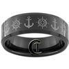 8mm Black Beveled Tungsten Carbide NAVY Ships Wheel & Anchor Design.