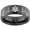 8mm Black Beveled Tungsten Carbide EMT Star of Life & Heart EKG Design