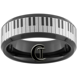 8mm Black Beveled Tungsten Carbide Lasered Piano Keys Design Ring