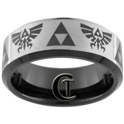 8mm Black Beveled Tungsten Carbide Zelda Laser Design