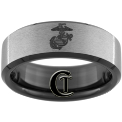 8mm Black Beveled Tungsten Carbide Stone Finished Marines Eagle Globe and Anchor Design.