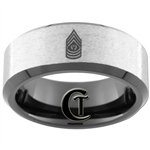 8mm Black Beveled Tungsten Carbide Stoned ARMY Sergeant Major  Design Ring.