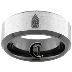 8mm Black Beveled Tungsten Carbide Stoned ARMY Sergeant Major  Design Ring.