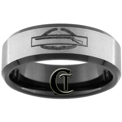 8mm Black Beveled Stoned Finish Tungsten Carbide Army Combat Infantry Badge Design Ring.