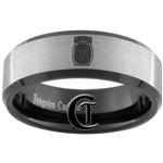 8mm Black Beveled Stone Finished Tungsten Carbide Army 10th Mountain Division Design Ring.