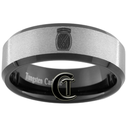 8mm Black Beveled Stone Finished Tungsten Carbide Army 10th Mountain Division Design Ring.