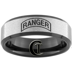 8mm Black Beveled Stone Finish Tungsten Carbide ARMY Ranger Design Ring.