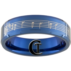 8mm Blue Beveled Tungsten Carbide Laser Music Bar Design