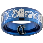 8mm Blue Beveled Tungsten Carbide Doctor Who Tardis & Gallifreyan Design