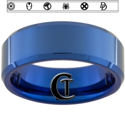 8mm Blue Beveled Tungsten New Avengers Design