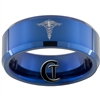 8mm Blue Beveled Tungsten Carbide Nurse Caduceus Design