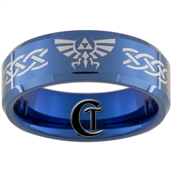 8mm Blue Beveled Tungsten Carbide Laser Legend of Zelda Design