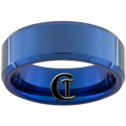 8mm Blue Beveled Tungsten Carbide Ring