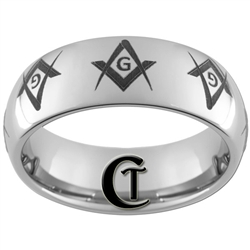 8mm Dome Tungsten Carbide Freemason Masonic Design