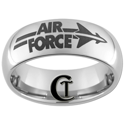 8mm Dome Tungsten Carbide  Air Force Jet Fighter Logo Design.