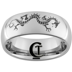 8mm Dome Tungsten Carbide  Dragon Design Ring.